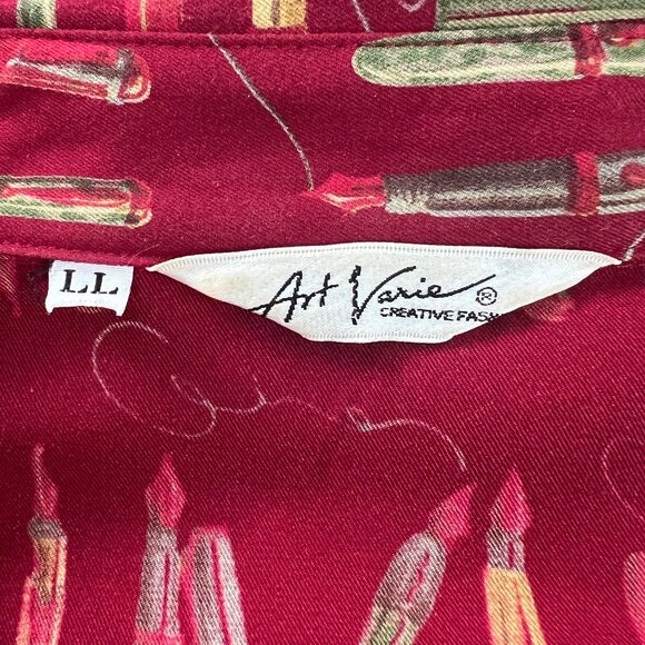 Vintage Calligraphy Fountain Pen Novelty Print Button Up Down Blouse Shirt Top - Picture 6 of 9